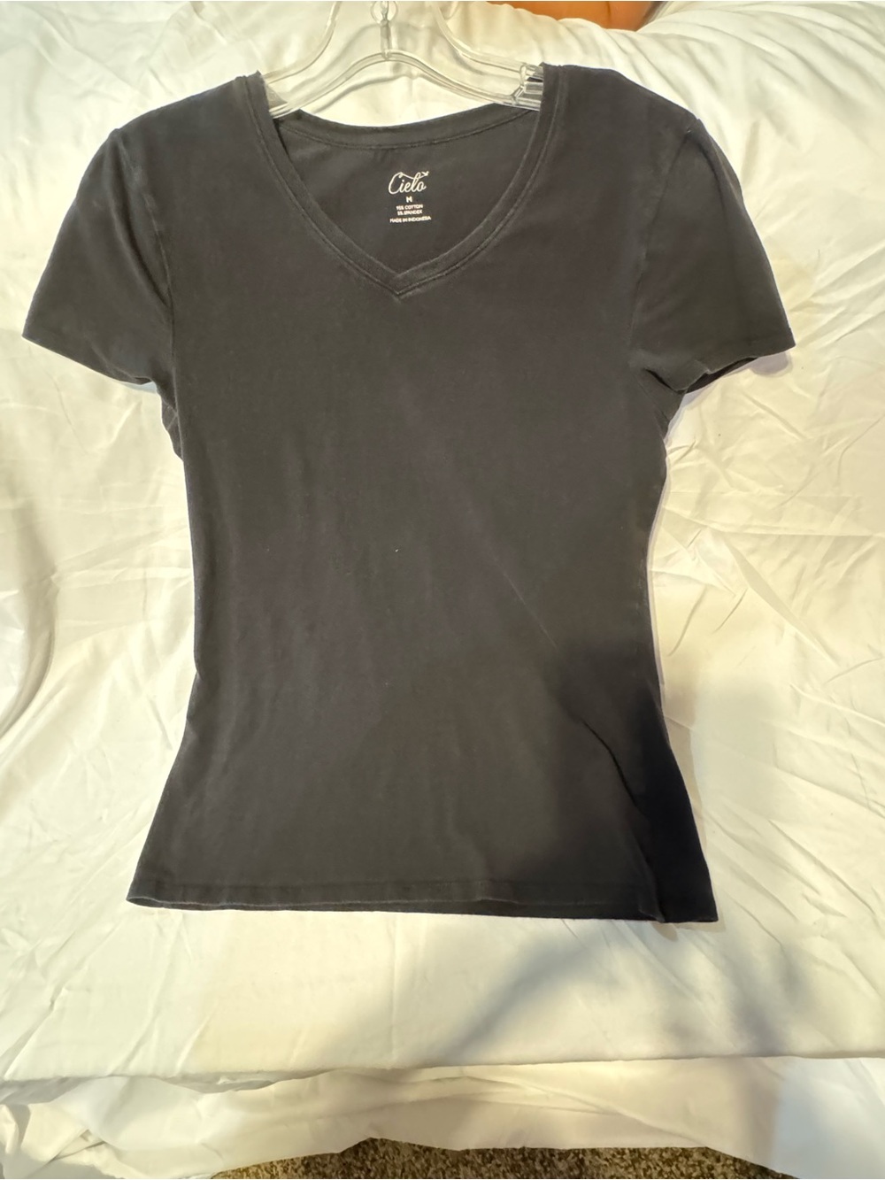 Cielo Women's Charcoal V-Neck Short Sleeve Tee